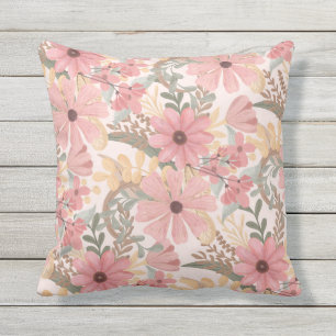 Pink Sage Green Floral Leaves Watercolor Pattern Cushion