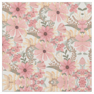 Pink Sage Green Floral Leaves Watercolor Pattern Fabric