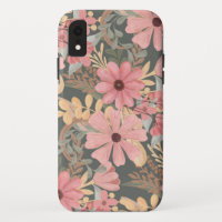 Pink Sage Green Flowers Leave Watercolor Pattern