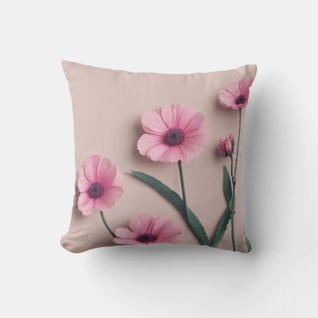 Pink Sage Green Flowers Leave Watercolor Pattern  Cushion (Front)