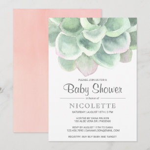 Pink Sage Green Girl Succulent Baby Shower Invitation