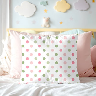 Pink & Sage Green Pastel Polka Dot Cushion