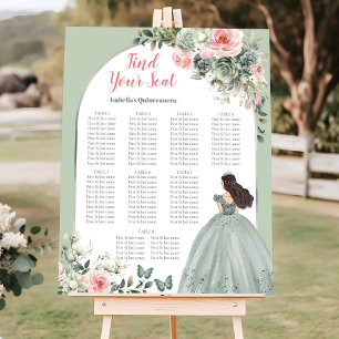 Pink Sage Green Quinceañera Seating Chart Sign