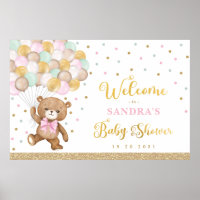 Pink Sage Green Teddy Bear Balloon Welcome Baby