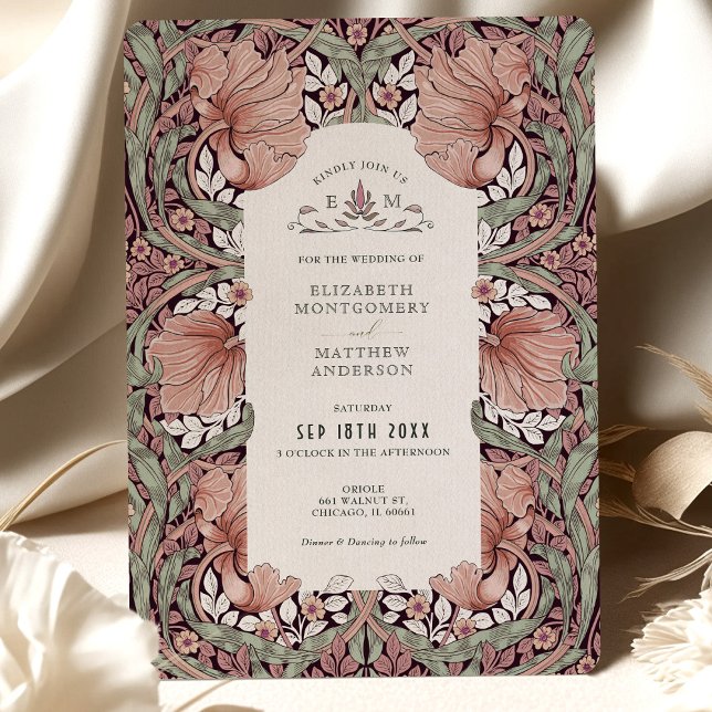Pink Sage Green Vintage Elegance Pimpernel Wedding Invitation (Creator Uploaded)