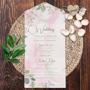 Pink & Sage Green Watercolor Boho Floral Dinner All In One Invitation