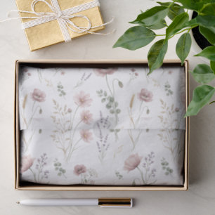 Pink Sage Green Watercolor Wildflower  Tissue Paper