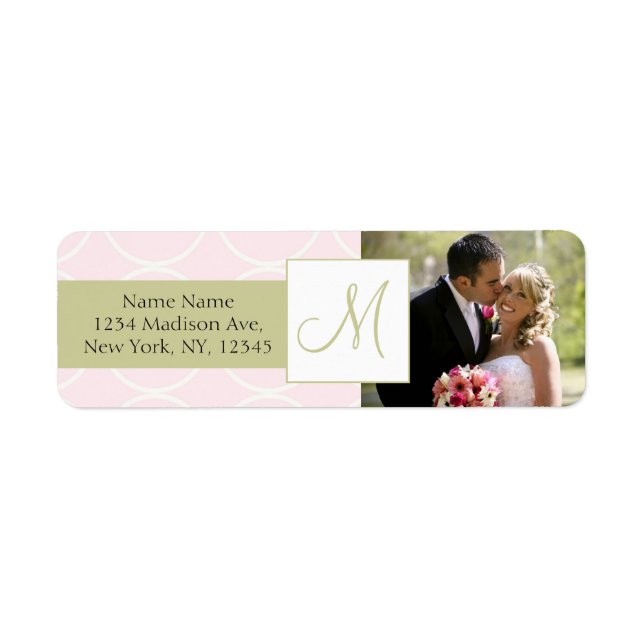 Pink Sage Monogram Photo Wedding Address Labels (Front)
