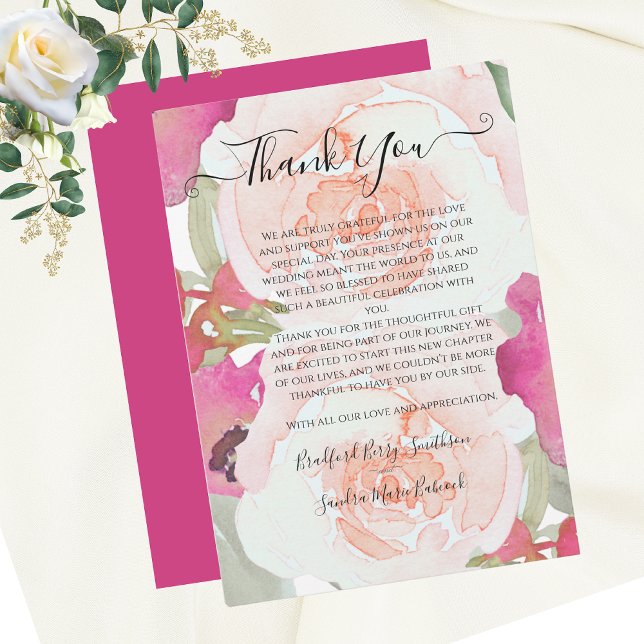 Pink Sage Watercolor floral Wedding Thank You Card (Creator Uploaded)