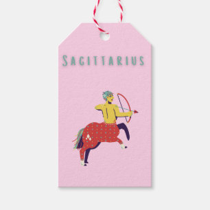 Pink Sagittarius, zodiac, star sign Gift Tags