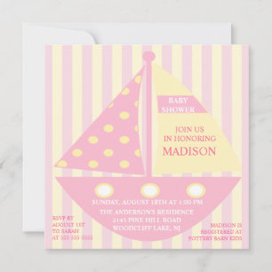 PINK SAILBOAT Baby Shower Invitation