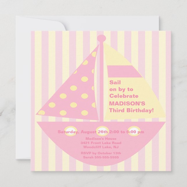 PINK Sailboat Birthday Invitation (Front)