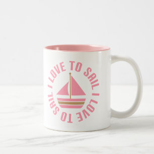 Pink Sailboat I Love To Sail Gift Two-Tone Coffee Mug