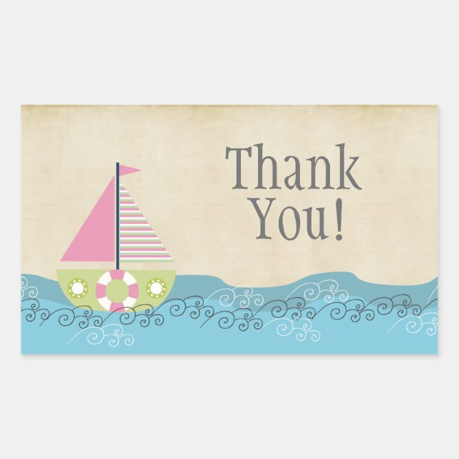 Pink Sailing Boat Thank You Label Sticker (Front)