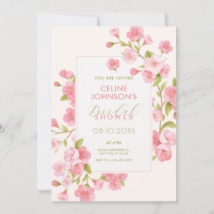 Pink sakura blossom flower bloom bridal shower invitation
