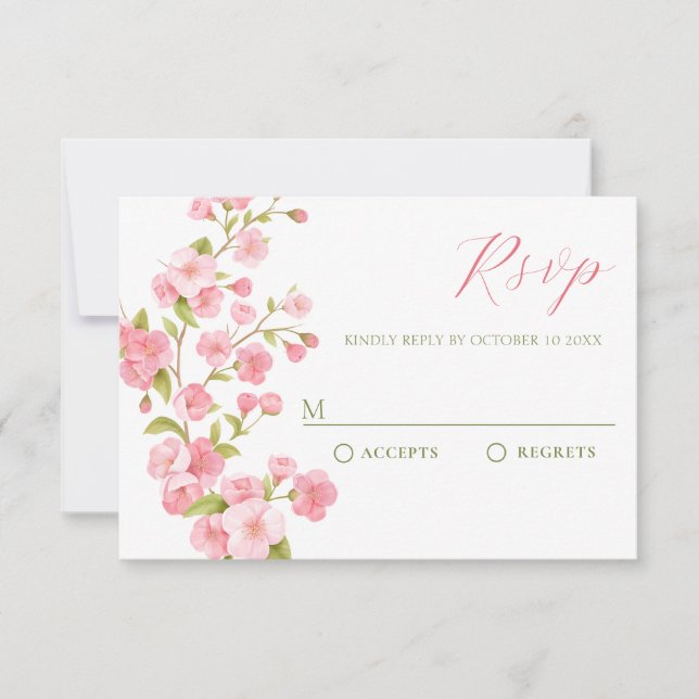 Pink sakura blossom flower bloom  RSVP card (Front)
