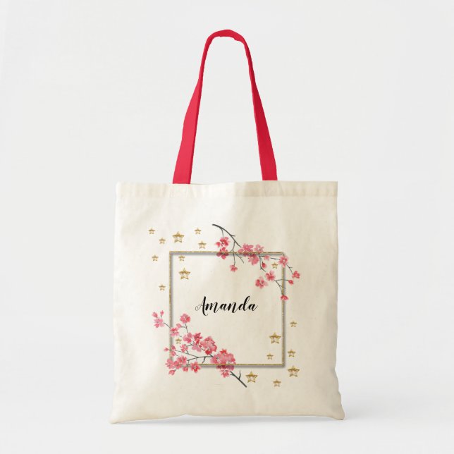 Pink Sakura bridesmaid personalised Tote Bag (Front)