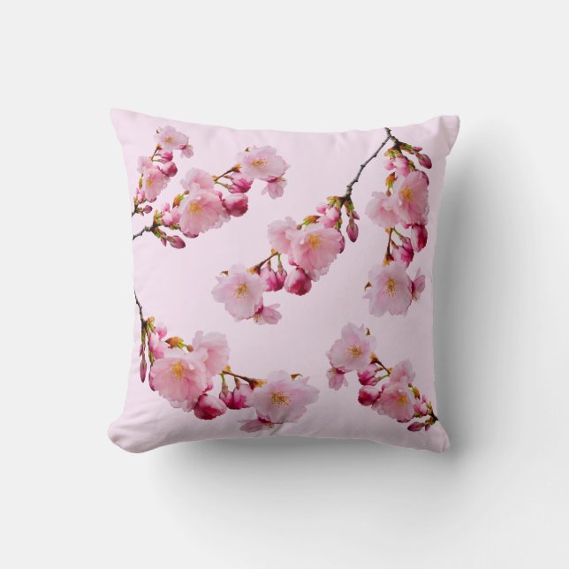 Pink Sakura Cherry Blossom Spring Branches Photo Cushion (Front)