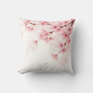 Pink Sakura Cherry Blossom Watercolor Pattern Cushion