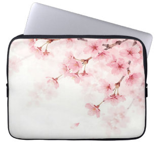 Pink Sakura Cherry Blossom Watercolor Pattern Laptop Sleeve