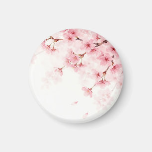 Pink Sakura Cherry Blossom Watercolor Pattern Magnet