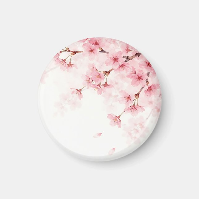 Pink Sakura Cherry Blossom Watercolor Pattern Magnet (Front)