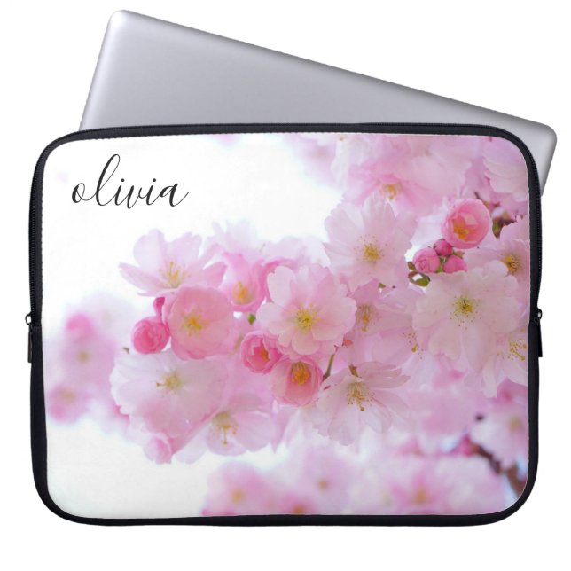 Pink Sakura Cherry Blossoms Floral Personalised Laptop Sleeve (Front)