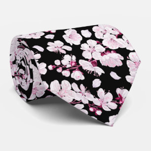 Pink Sakura Floral Cherry Pattern Modern Black Tie