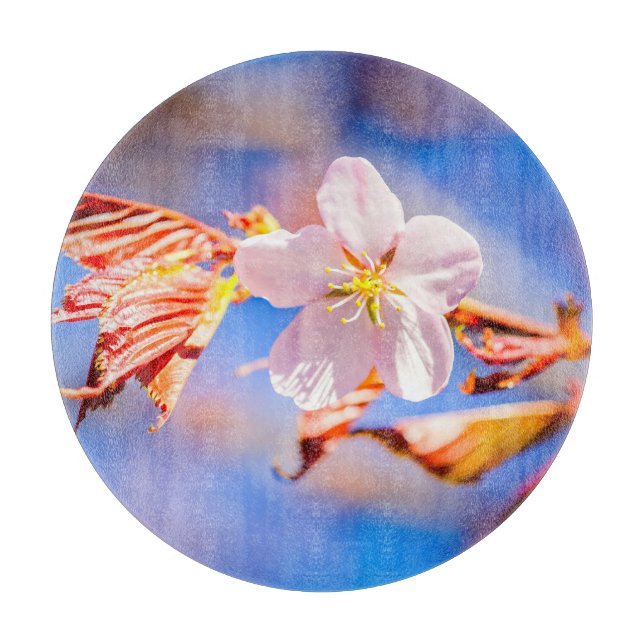Pink Sakura Flower Blue Sky Cutting Board (Front)