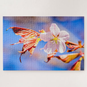 Pink Sakura Flower Blue Sky Jigsaw Puzzle