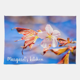 Pink Sakura Flower Blue Sky Kitchen Towel
