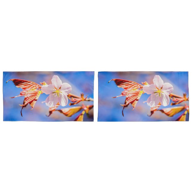 Pink Sakura Flower Blue Sky Pillowcase (Front-Set)