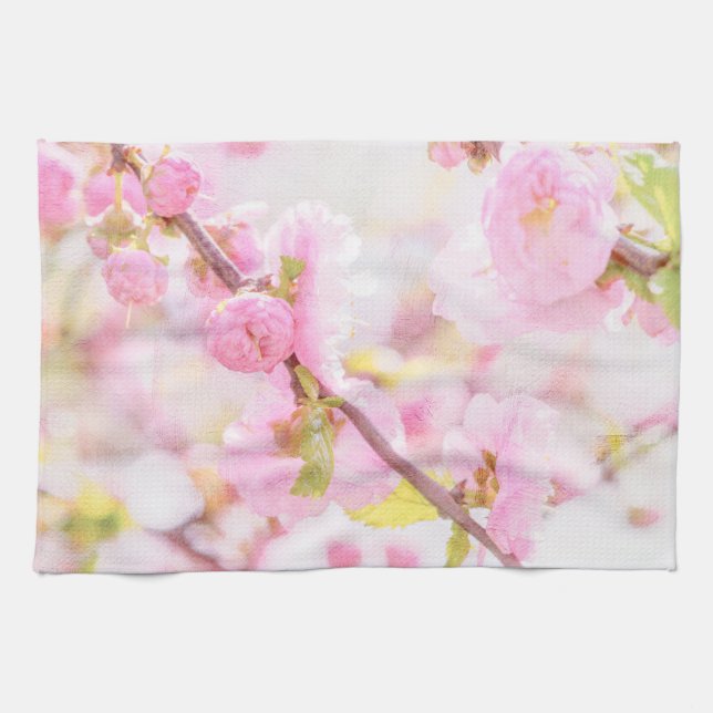 Pink sakura flowers - Japanese cherry blossom Tea Towel (Horizontal)
