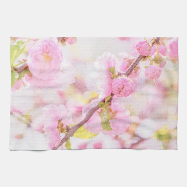 Pink sakura flowers - Japanese cherry blossom Tea Towel (Horizontal)
