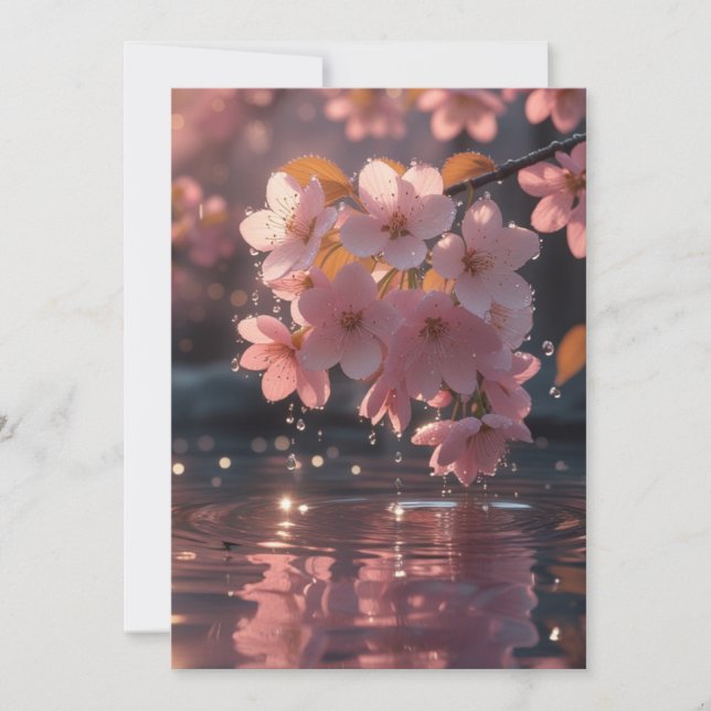 Pink Sakura Flowers Over Water | Serene Spring Nat Invitation (Front)