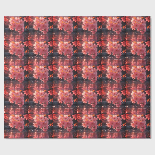 Pink Sakura Flowers Over Water | Serene Spring Nat Wrapping Paper (Flat)