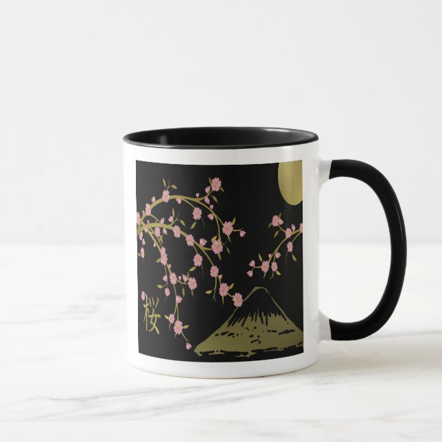 Pink Sakura Gold Black Japanese Screen Mug (Right)