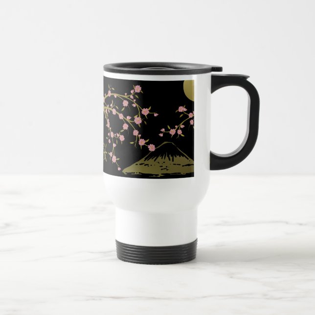 Pink Sakura Gold Black Japanese Screen Travel Mug (Right)