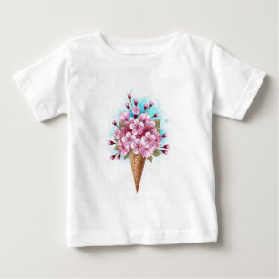 Pink Sakura Ice Cream Waffle Cone Baby T-Shirt