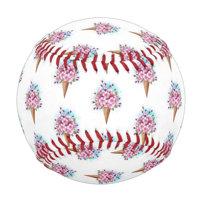 Pink Sakura Ice Cream Waffle Cone Baseball (Front)
