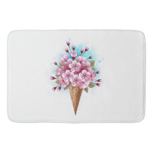 Pink Sakura Ice Cream Waffle Cone Bath Mat