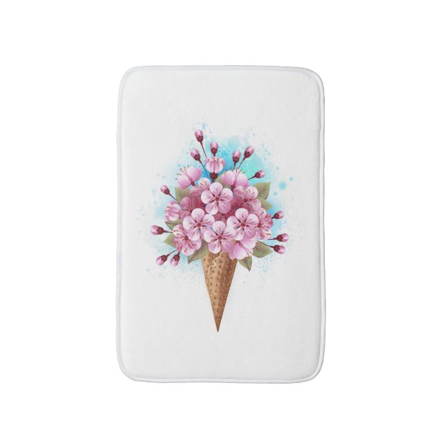 Pink Sakura Ice Cream Waffle Cone Bath Mat (Front Vertical)