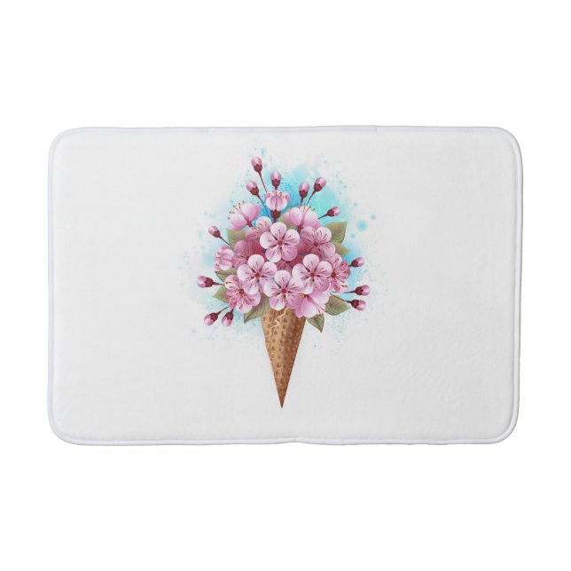 Pink Sakura Ice Cream Waffle Cone Bath Mat (Front)