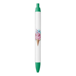 Pink Sakura Ice Cream Waffle Cone Black Ink Pen