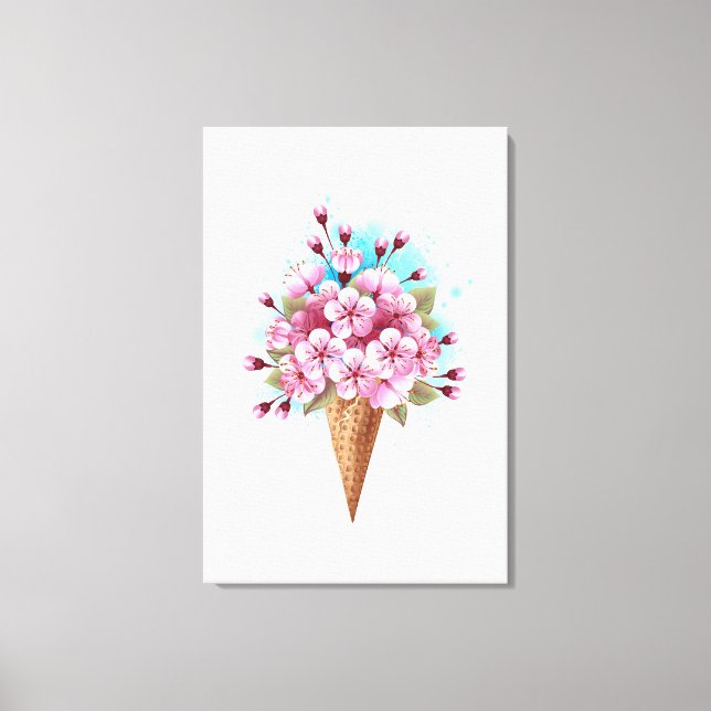 Pink Sakura Ice Cream Waffle Cone Canvas Print (Front)