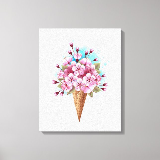 Pink Sakura Ice Cream Waffle Cone Canvas Print (Front)