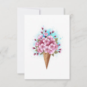 Pink Sakura Ice Cream Waffle Cone Card