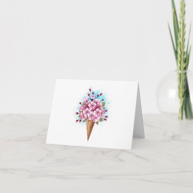 Pink Sakura Ice Cream Waffle Cone Card (Front)