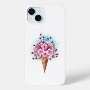 Pink Sakura Ice Cream Waffle Cone iPhone 15 Mini Case