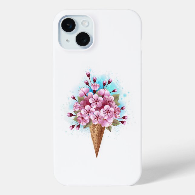 Pink Sakura Ice Cream Waffle Cone Case-Mate iPhone Case (Back)